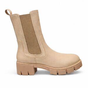 Tan Leather Lug Heeled Chelsea Ankle Boots